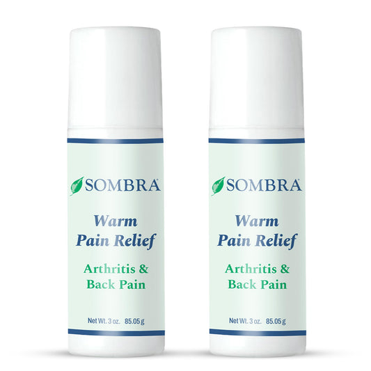 Sombra Warm Pain Relief Gel jar close-up with orange scent