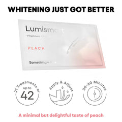 Something Nice Lumismart strip close-up on teeth highlighting comfortable whitening.