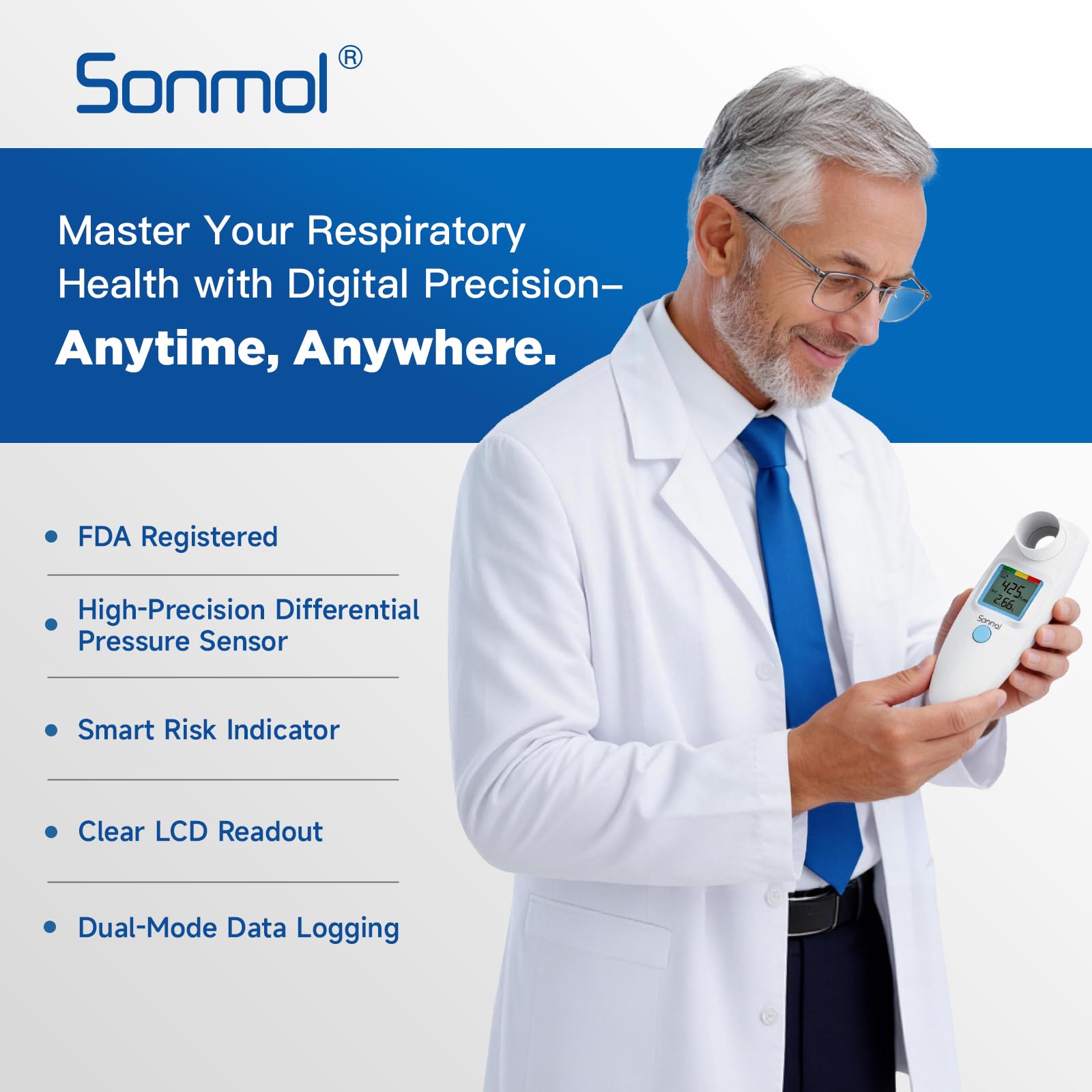 Sonmol Digital Peak Flow Meter with LCD screen displaying readings clearly.