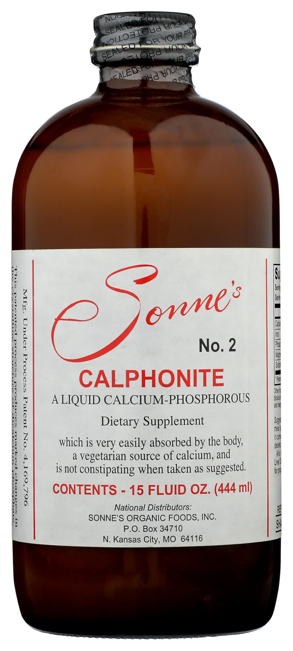Sonne's Calphonite bottle for easy daily liquid calcium and phosphorus supplement.