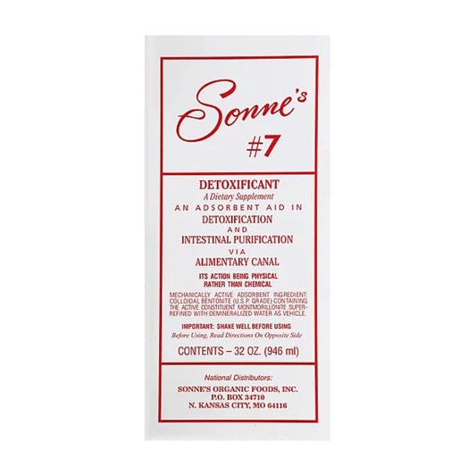 Sonne's Detoxificant7 bottle closeup showing amber glass protection for potency