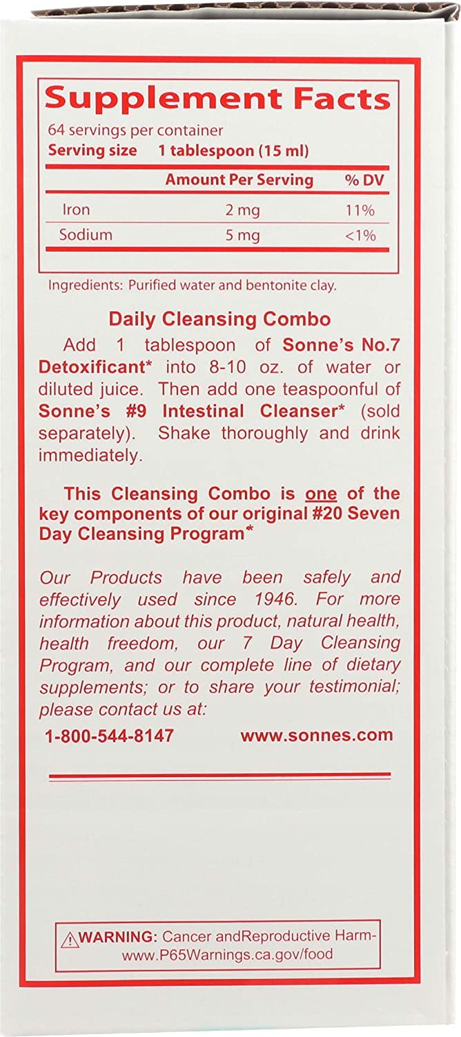 Sonne's Detoxificant7 label detail emphasizes purity and ingredient clarity