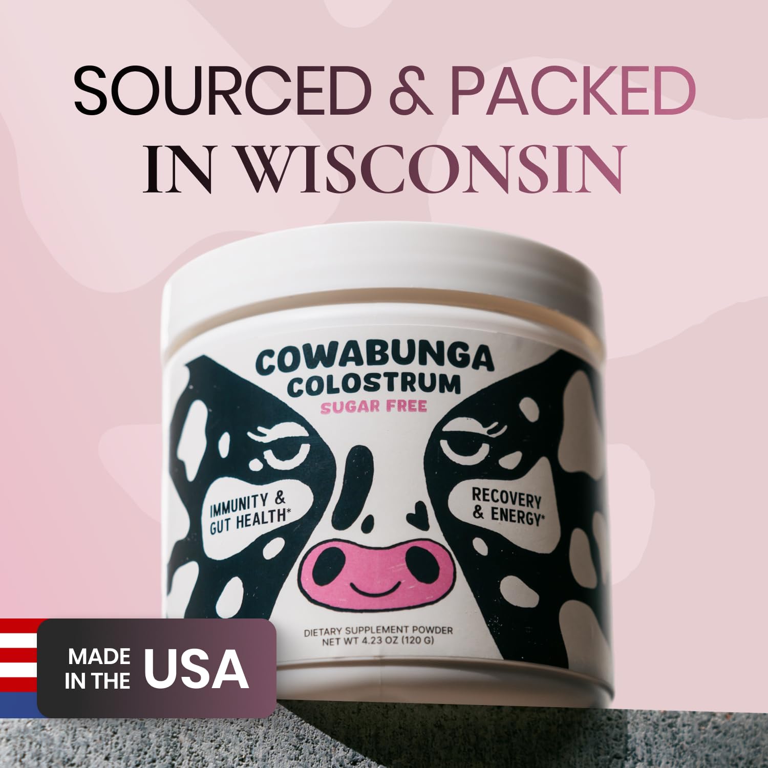 SonoHealth Cowabunga Colostrum powder being dispensed