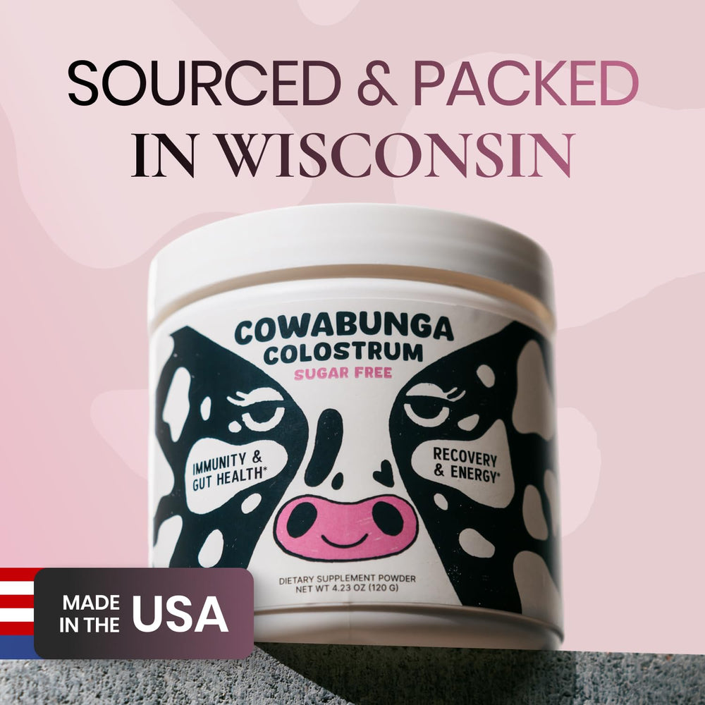 SonoHealth Cowabunga Colostrum powder being dispensed