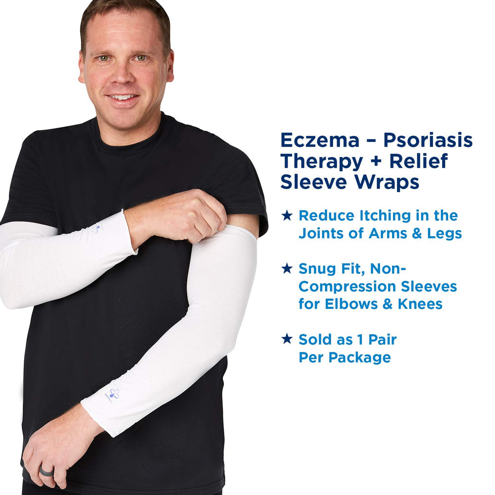 Soothems leg sleeve eases eczema on the thigh with comfortable, snug wrap.