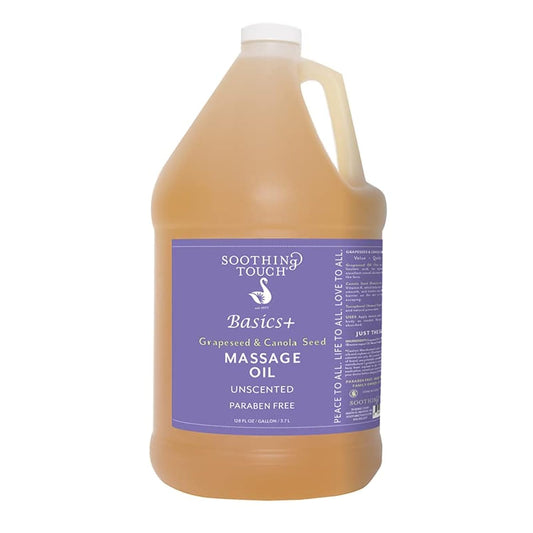 Soothing Touch Basics+ Grapeseed and Canola Oil bottle pour for smooth massage