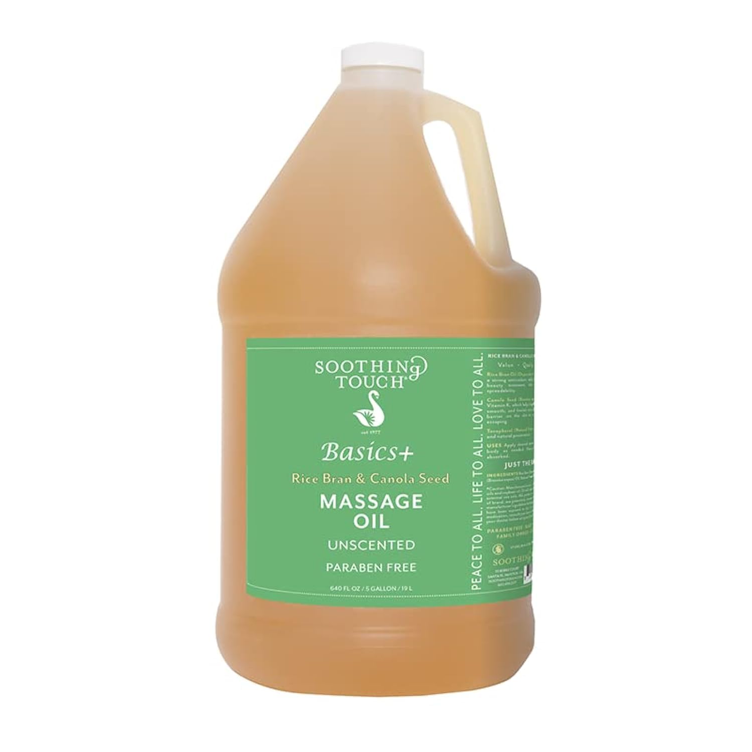 Soothing Touch Basics+ massage oil bottle for at-home massages with a smooth glide.