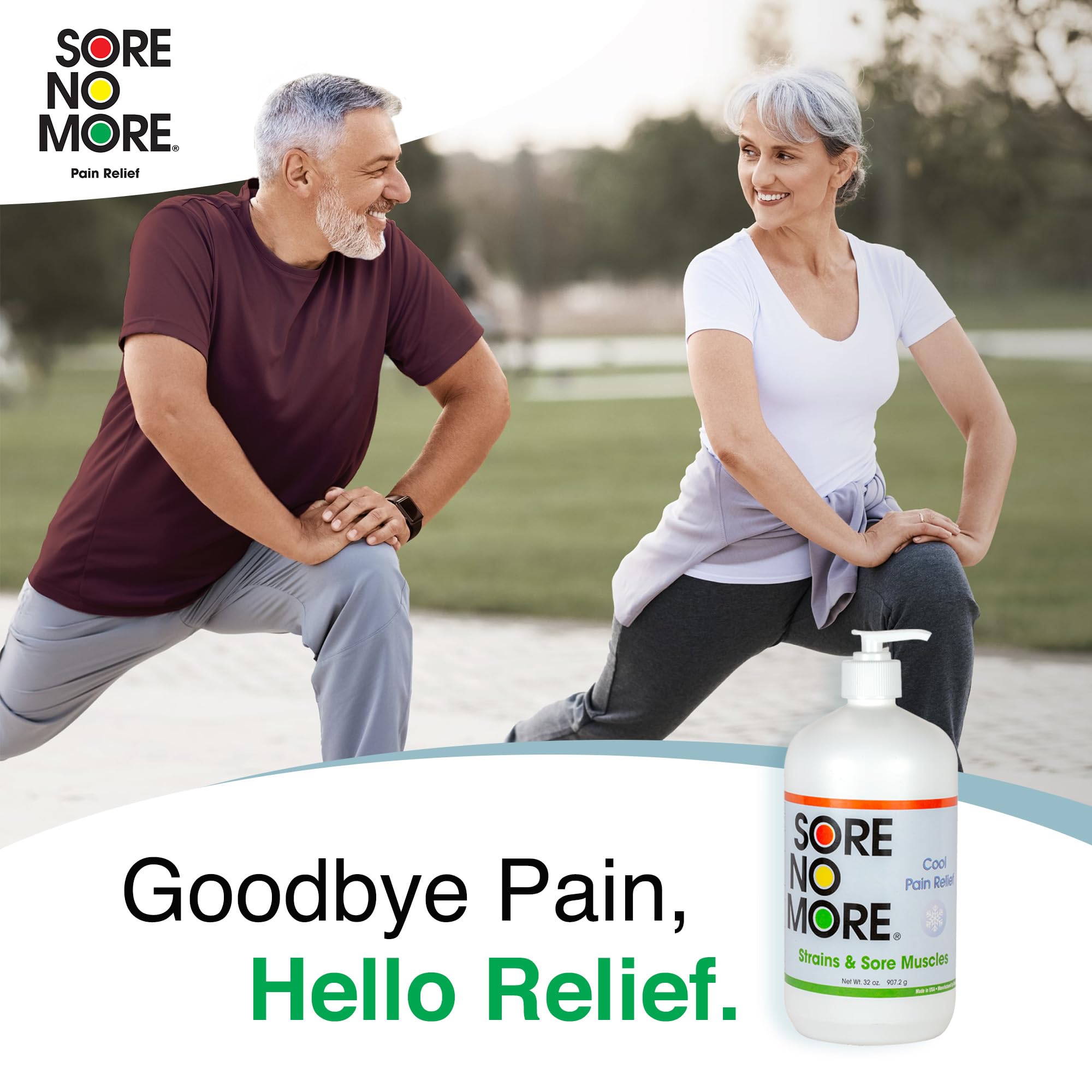 Sore No More 32oz pump bottle enables easy, repeatable application.