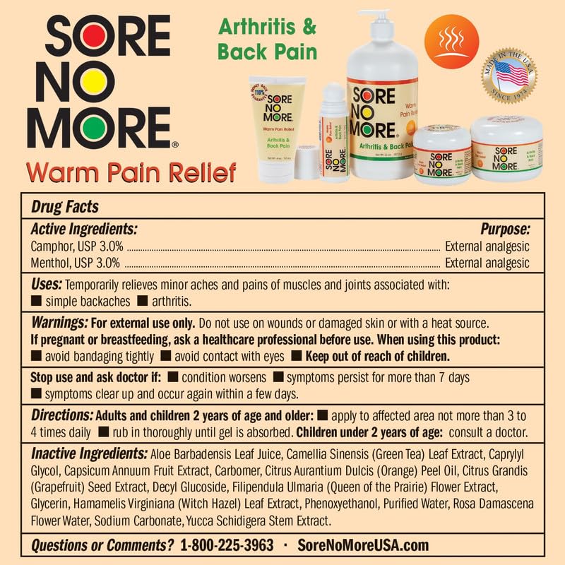 Sore No More Warm Arthritis Pain Relief Cream quick absorption without grease