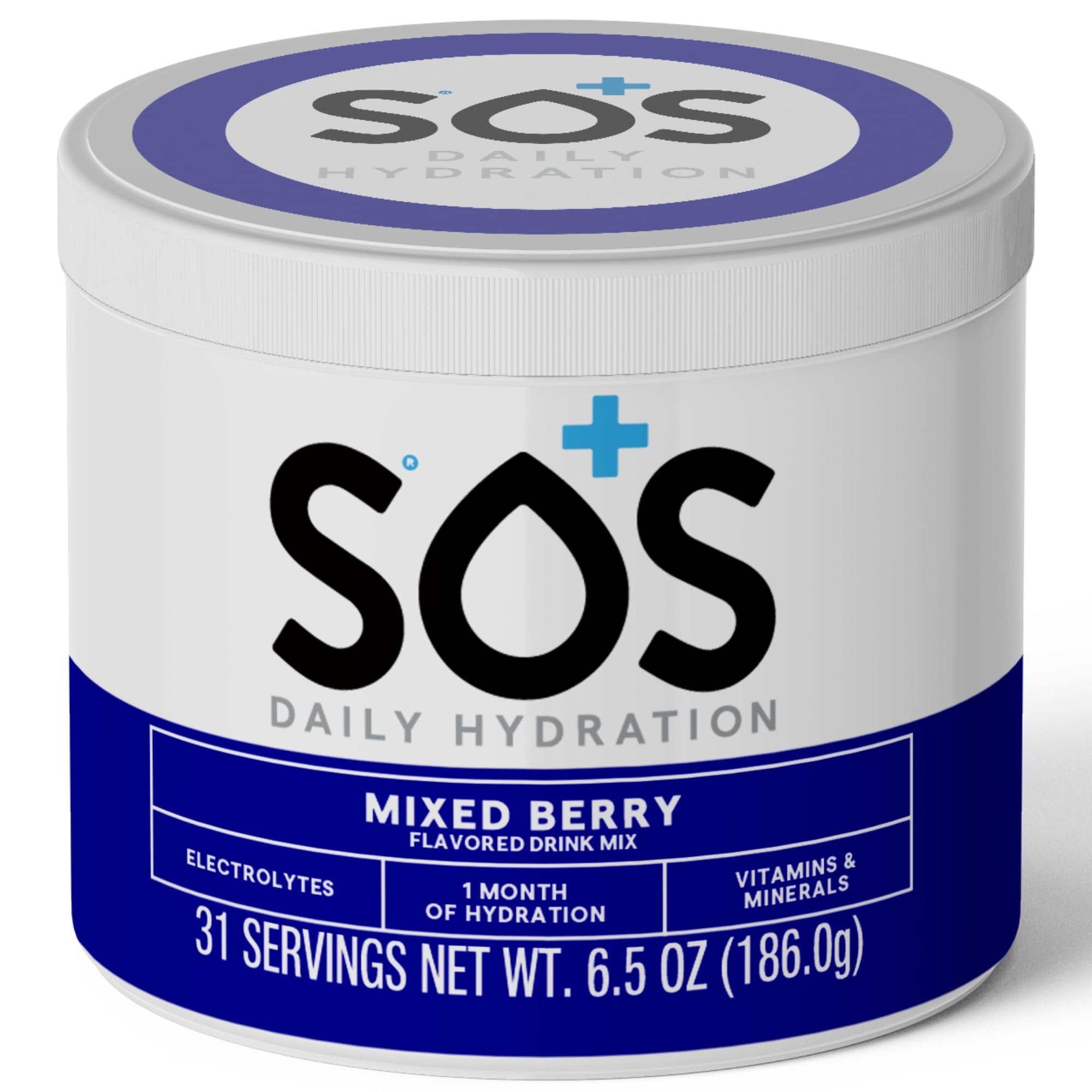 SOS Hydration mixed berry electrolyte powder in a jar supports quick rehydration after workouts