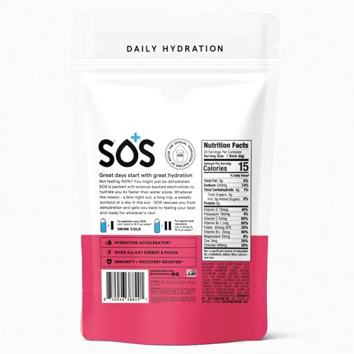 SOS Hydration watermelon label front highlights clean, low-sugar formula.