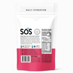SOS Hydration watermelon label front highlights clean, low-sugar formula.