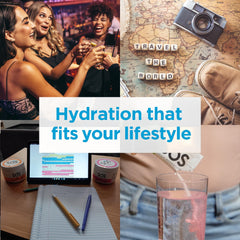 SOS Hydration on a travel bag demonstrates hydration on the go.