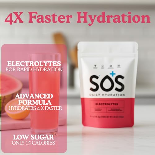 SOS Hydration watermelon powder dissolves in water for a refreshing hydration boost.