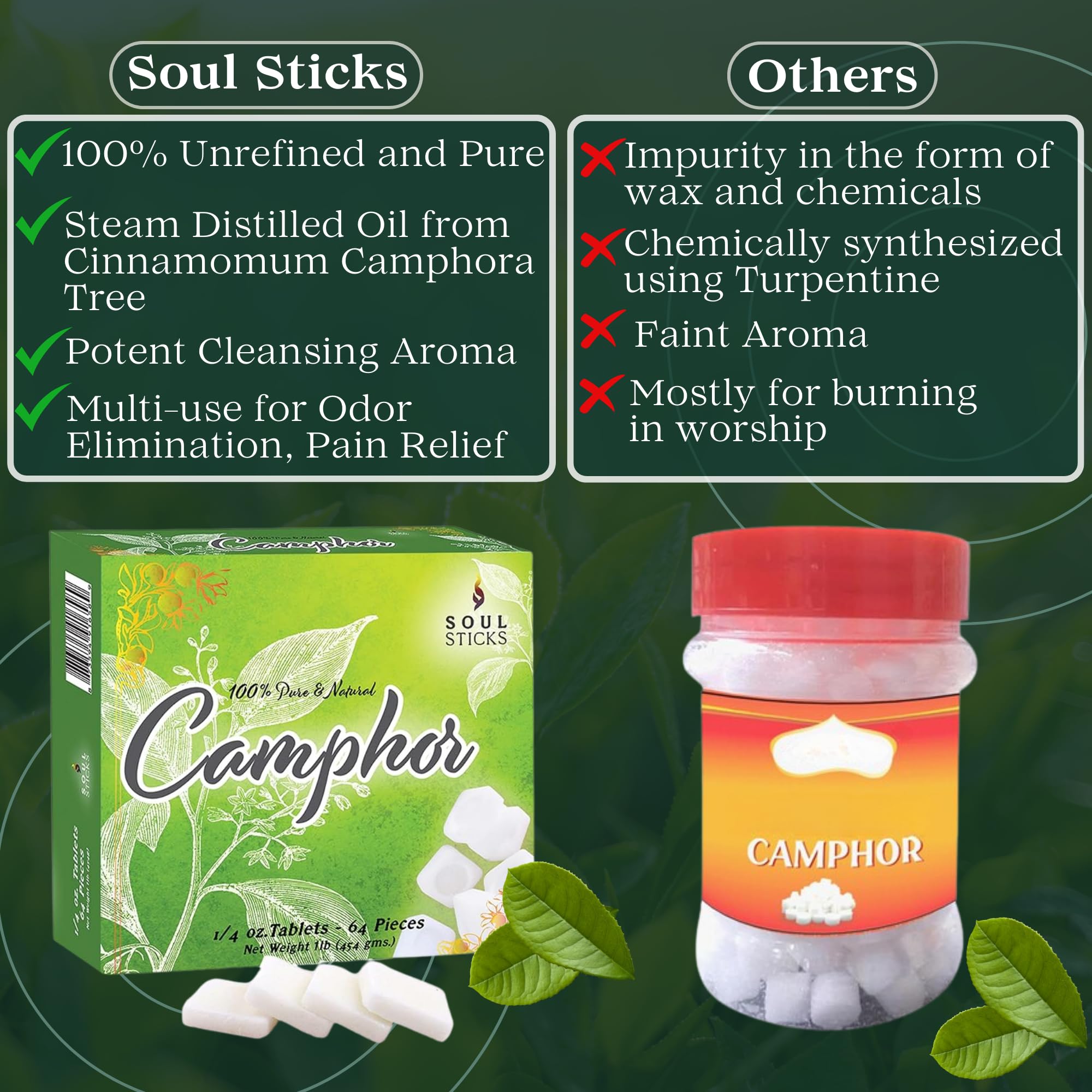 Soul Sticks camphor blocks—premium purity ideal for rituals and meditation.
