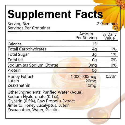 SOULRAZY Jimerito Honey Lutein Gummies bottle closeup highlighting natural honey flavor