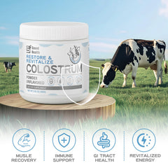 Sound Health Colostrum Powder dissolving in water for easy mixing.