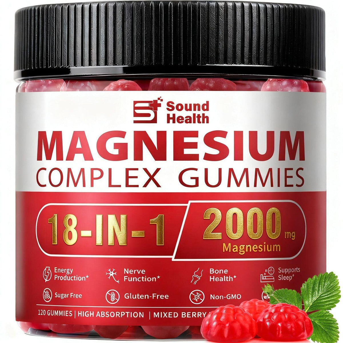 Sound Health Plus 18-in-1 magnesium gummies bottle image for daily support