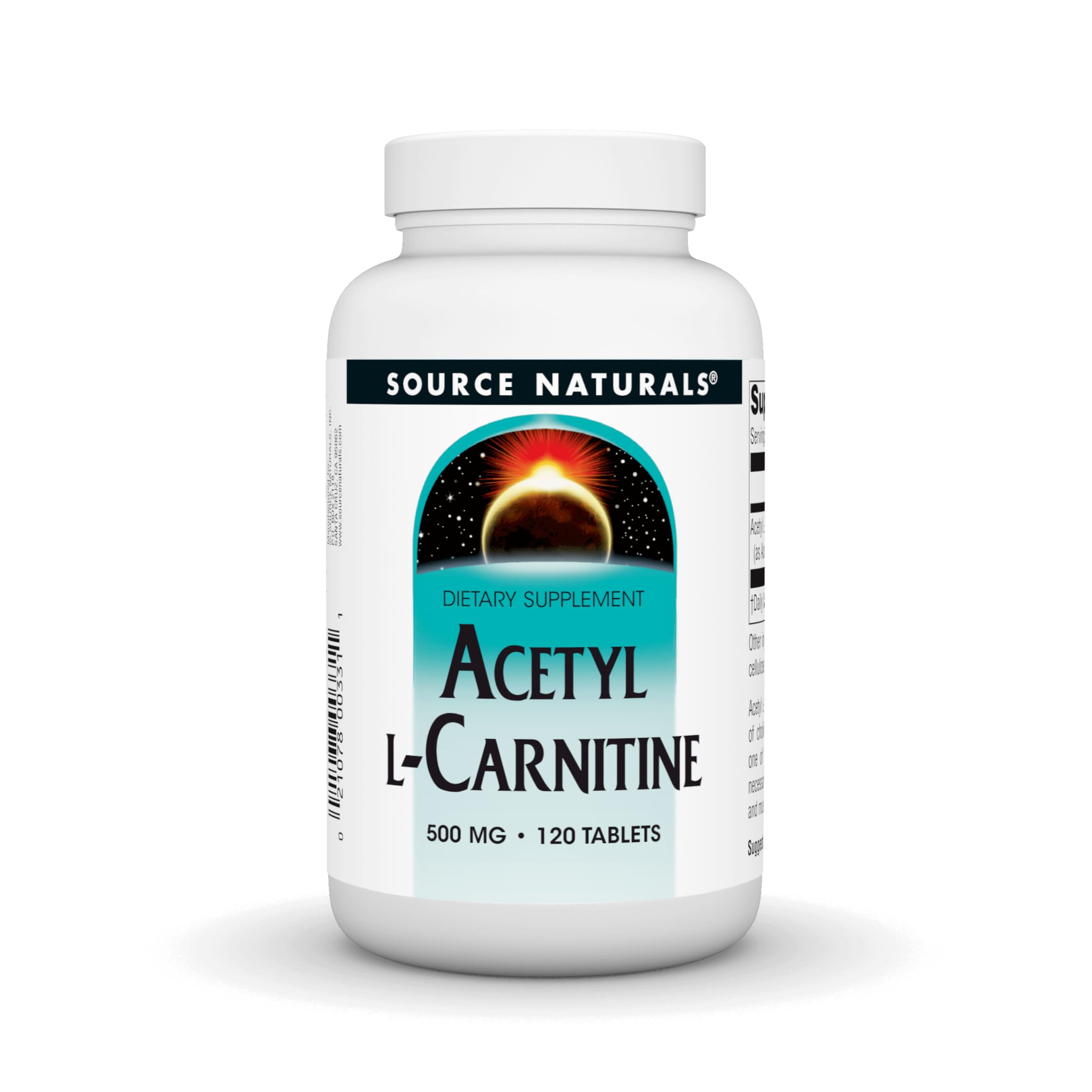 Source Naturals Acetyl L-Carnitine 500 mg tablets bottle may support memory and concentration.