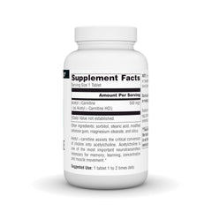 Closeup of Source Naturals Acetyl L-Carnitine tablets for on-the-go cognitive support.