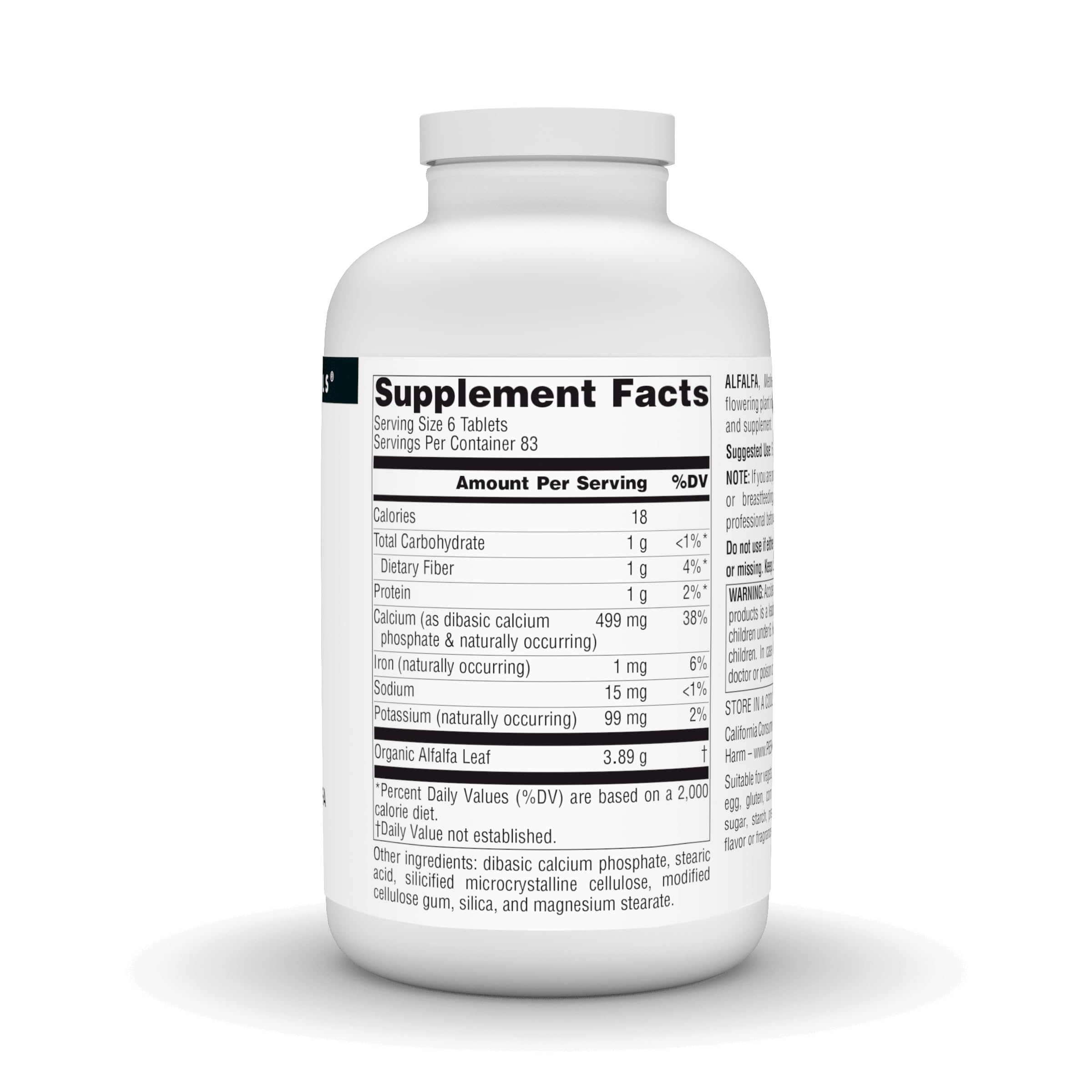 Source Naturals Alfalfa leaves close-up highlights vibrant greens and nutrient content.