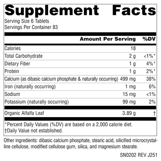 Source Naturals Alfalfa tablets being poured demonstrates easy daily dosage.