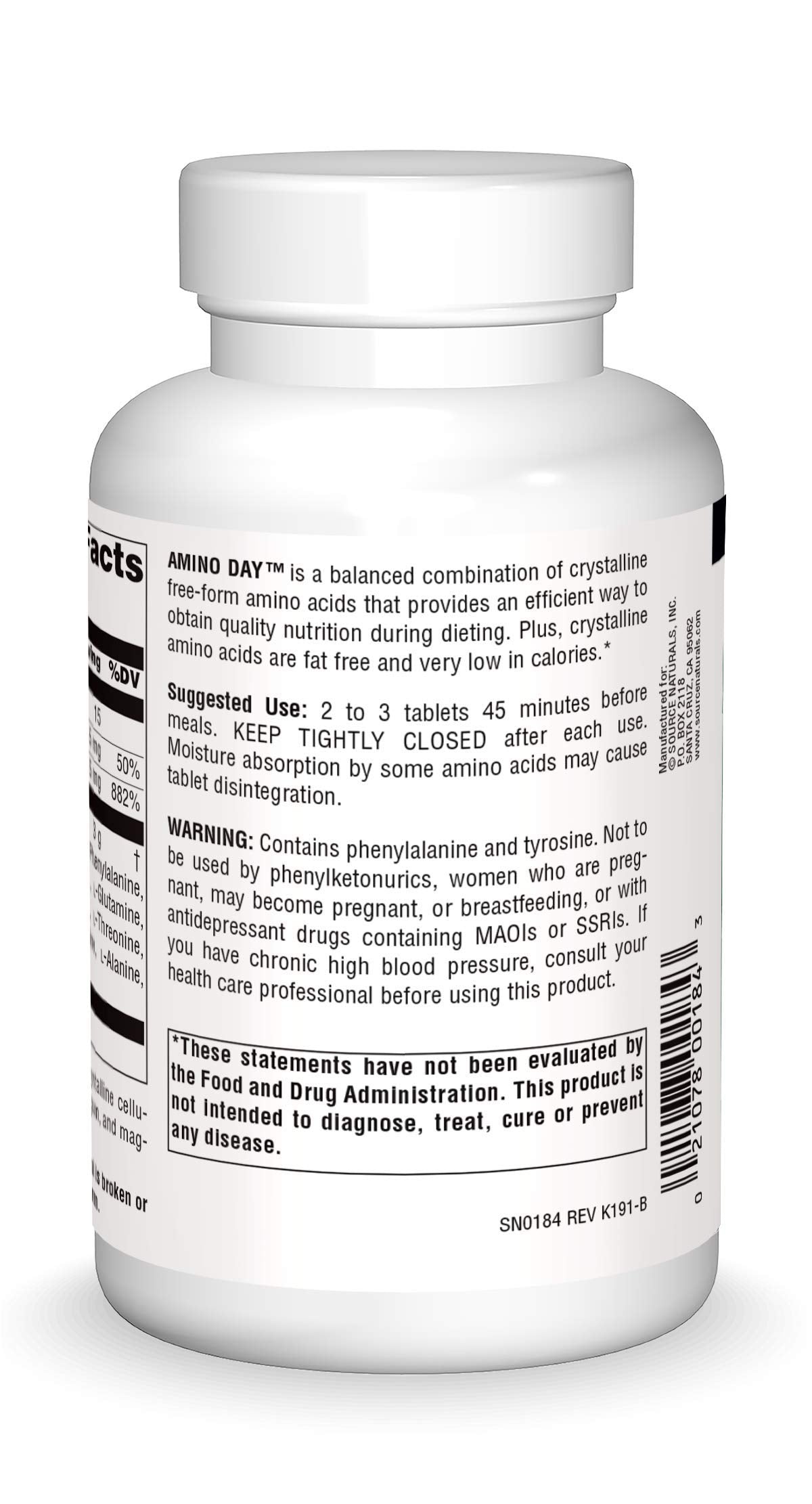 Source Naturals Amino Day tablets close-up showing crystalline amino acids