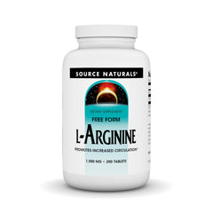 Source Naturals L-Arginine Free Form 1000 mg bottle may support muscle metabolism and nitrogen transport.