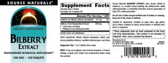 Two Source Naturals Bilberry Extract tablets shown for daily dosing.