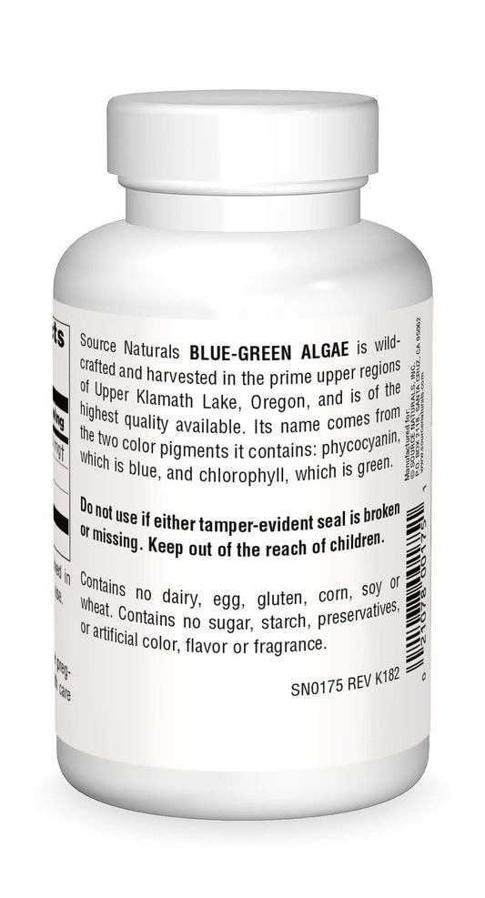 Source Naturals Blue-Green Algae powder with scoop for easy daily use.