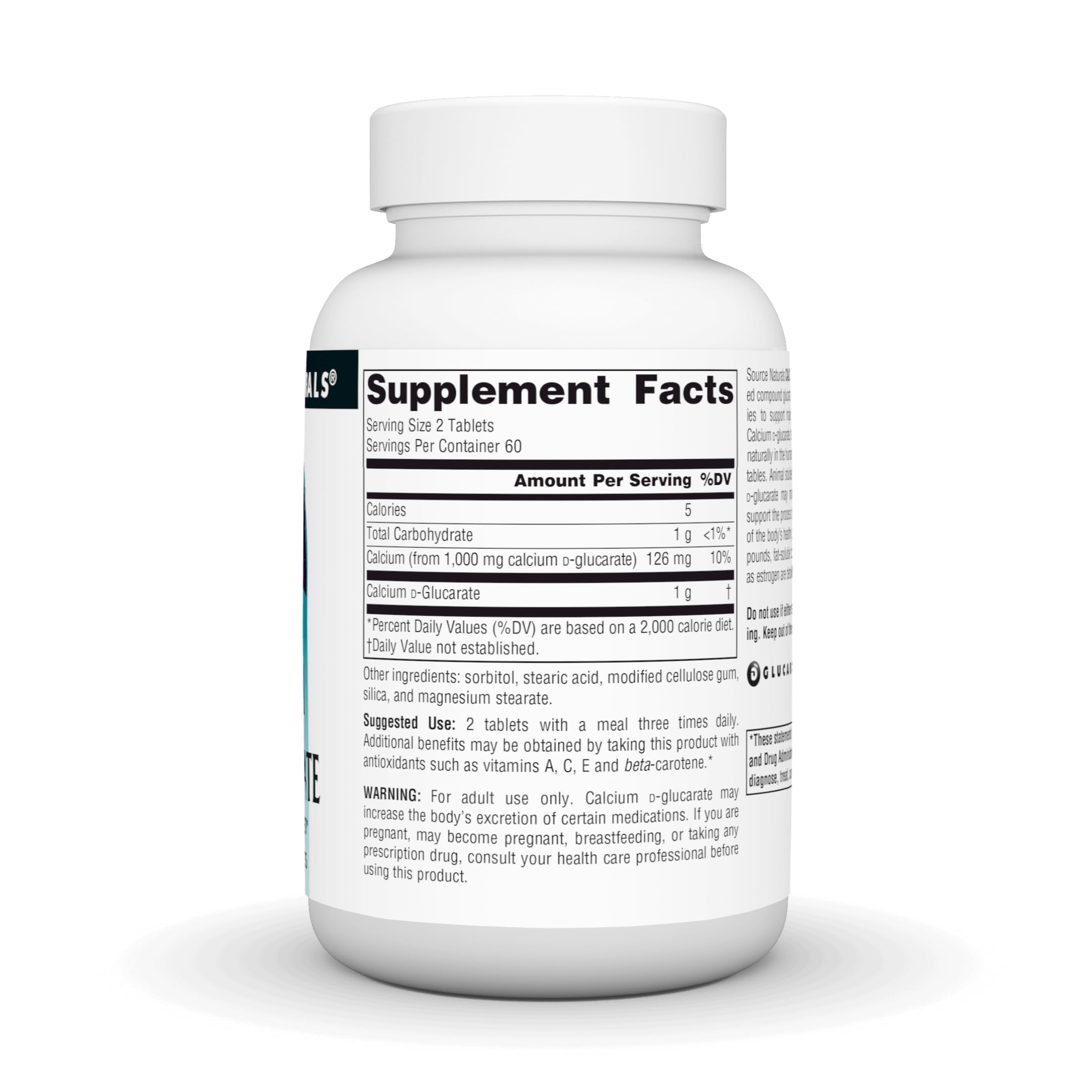 Two-tablet dosage reminder on bottle indicating meals and daily use.