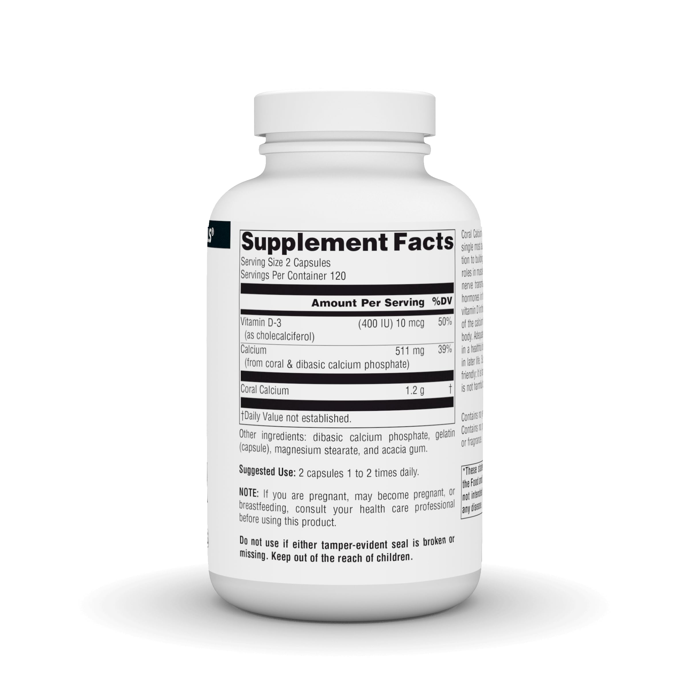Source Naturals Coral Calcium capsules in bottle ready for daily intake.