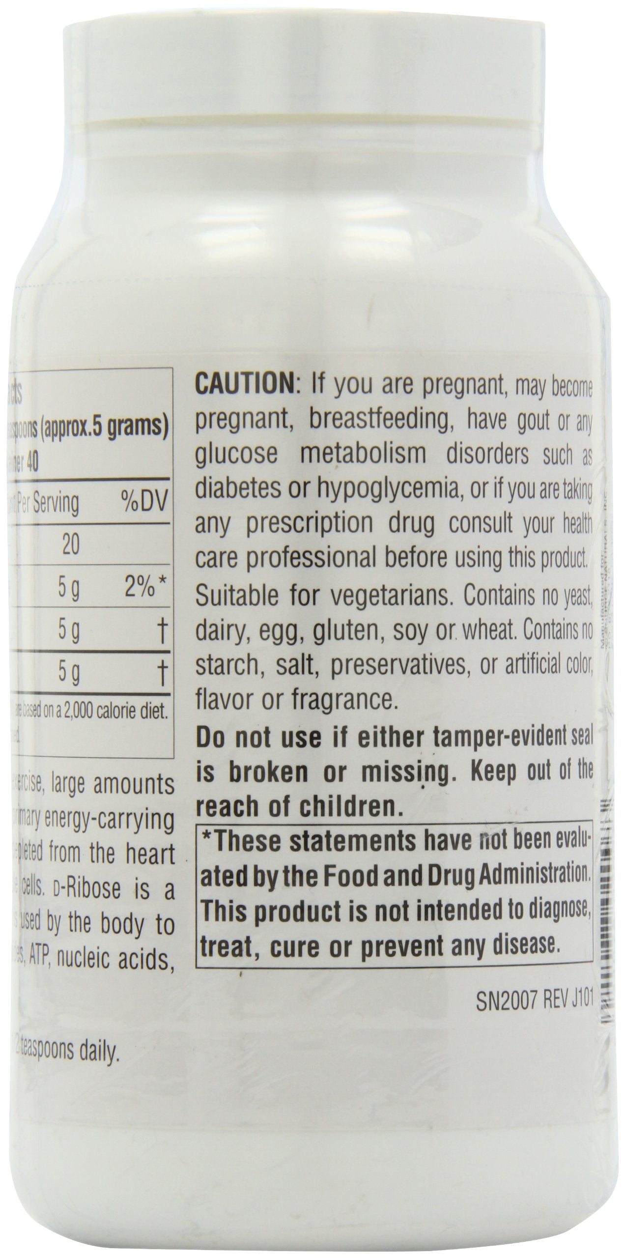 Close-up of Source Naturals D-Ribose Powder jar showing texture and quality.