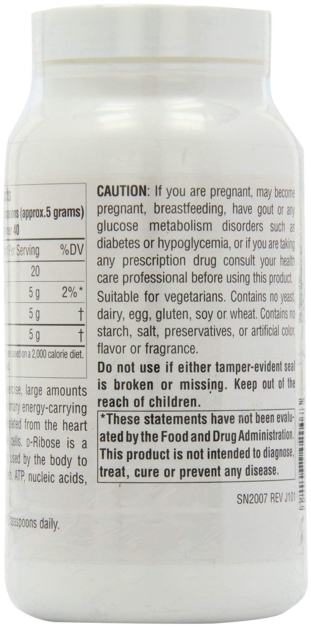 Close-up of Source Naturals D-Ribose Powder jar showing texture and quality.