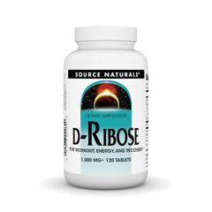 Source Naturals D-Ribose tablets front view for energy support during workouts.