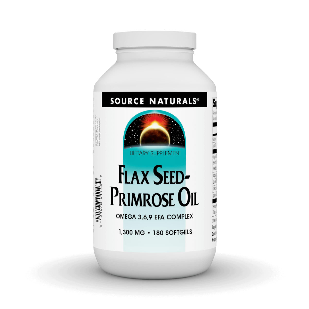 Source Naturals flax-seed-primrose oil softgels bottle for everyday fatty acids.
