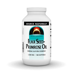 Source Naturals flax-seed-primrose oil softgels bottle for everyday fatty acids.