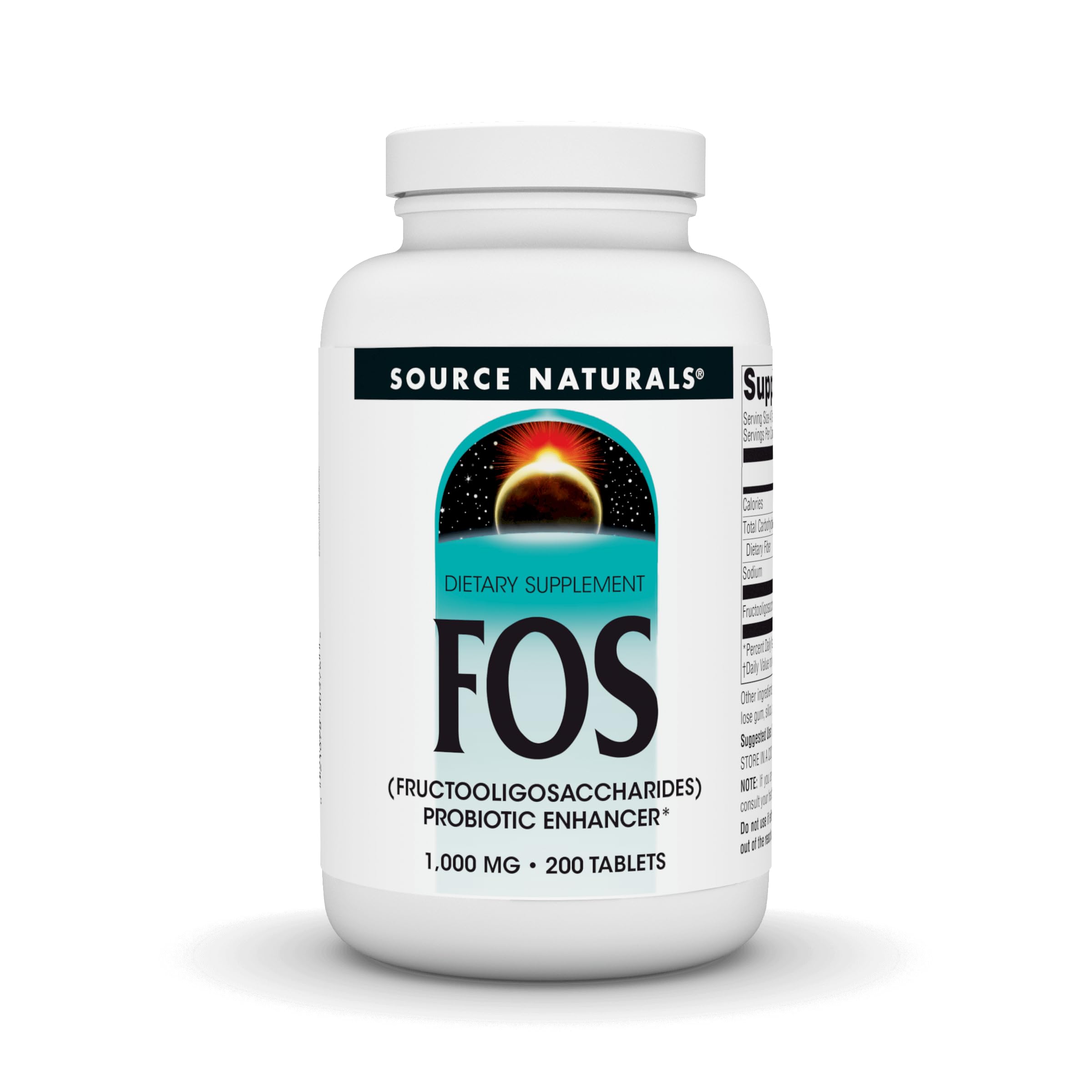 Source Naturals FOS 1000 mg bottle front view for gut flora support