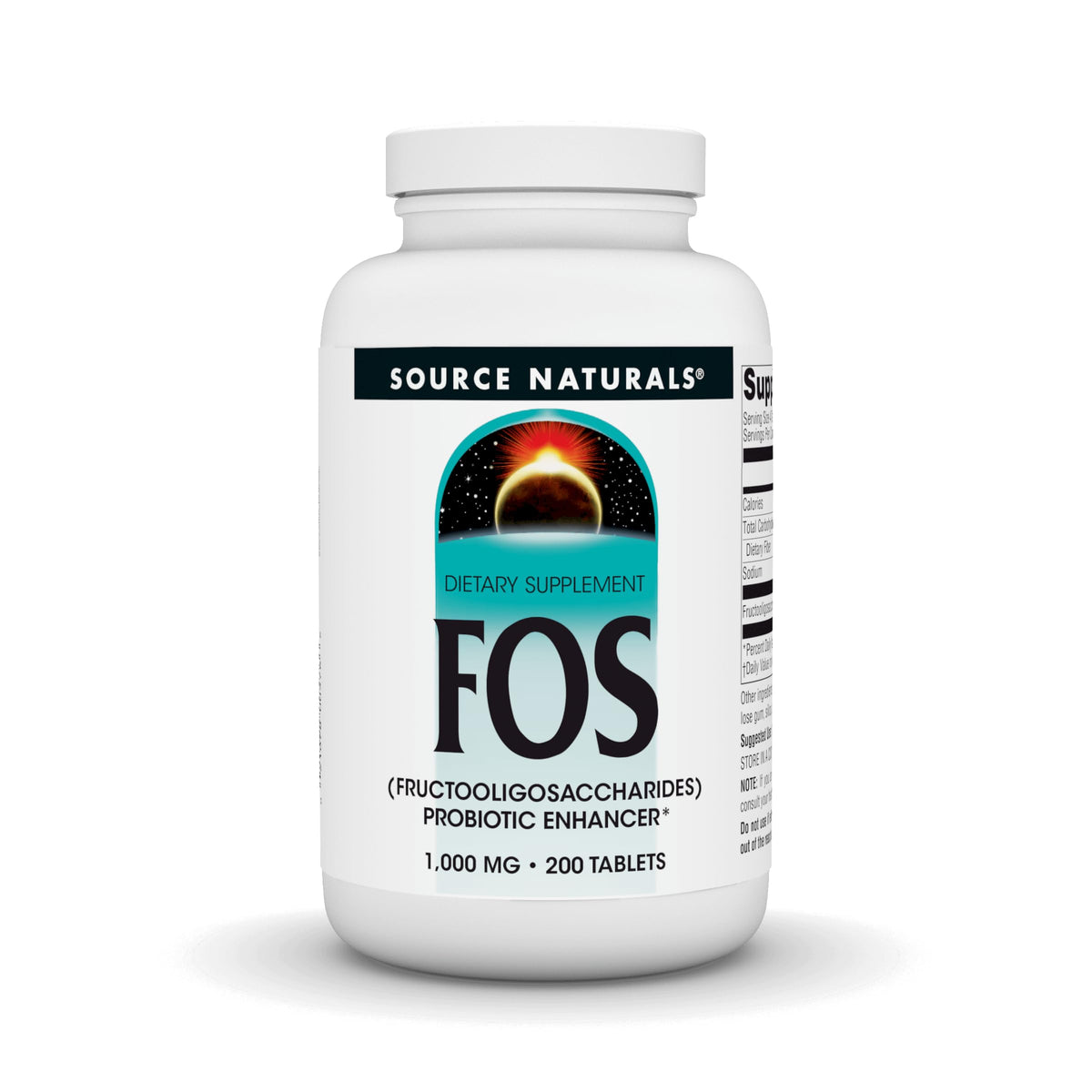 Source Naturals FOS 1000 mg bottle front view for gut flora support