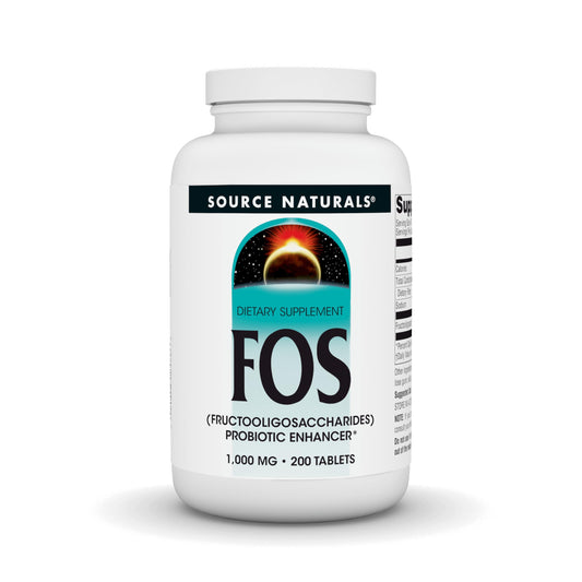 Source Naturals FOS 1000 mg bottle front view for gut flora support