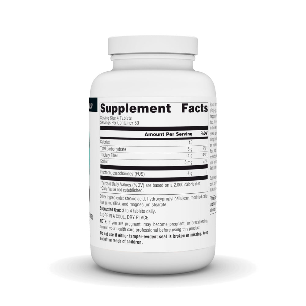 Source Naturals FOS 1000 mg tablets close up showing size for easy dosing