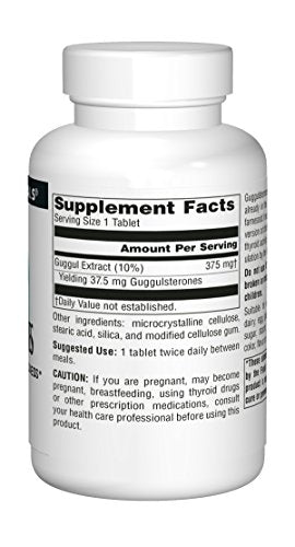 Source Naturals Guggulsterones bottle pour displays easy daily capsules.