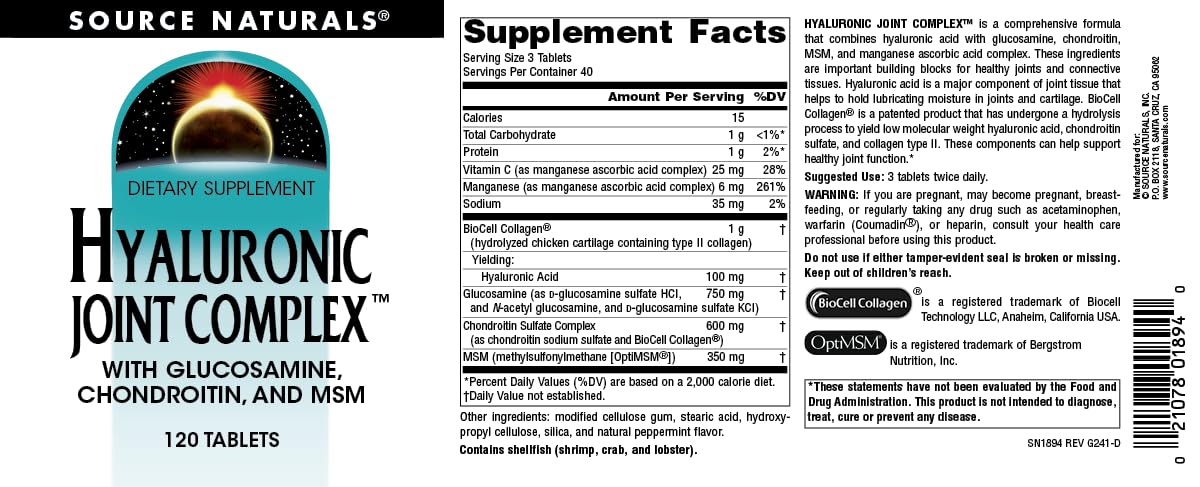 Graphic showing hyaluronic acid with glucosamine, chondroitin, and MSM