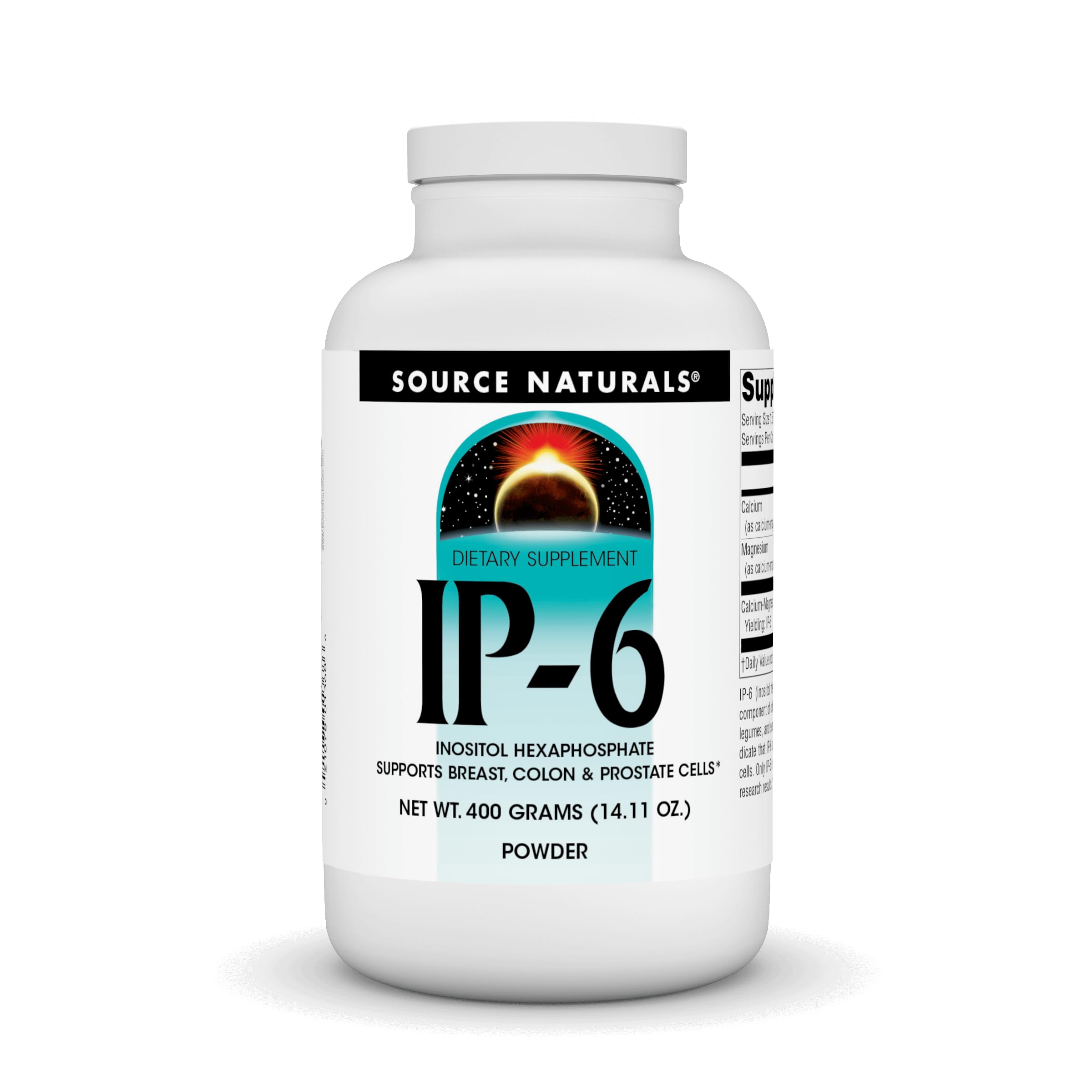 Source Naturals IP-6 Powder bottle label for daily supplement routine.