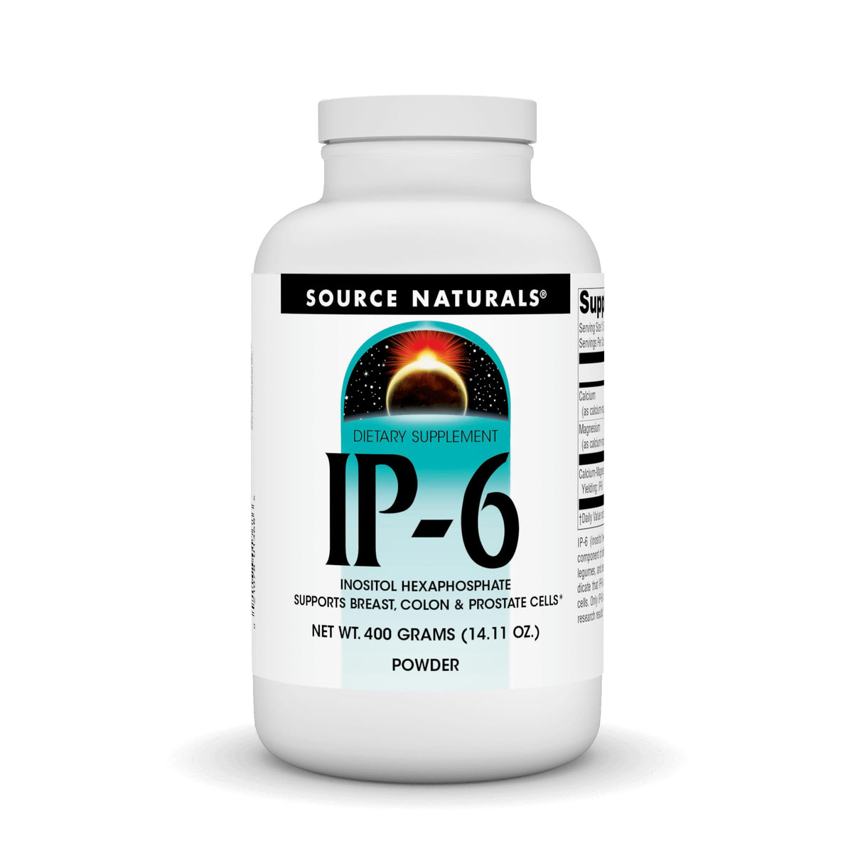 Source Naturals IP-6 Powder bottle label for daily supplement routine.