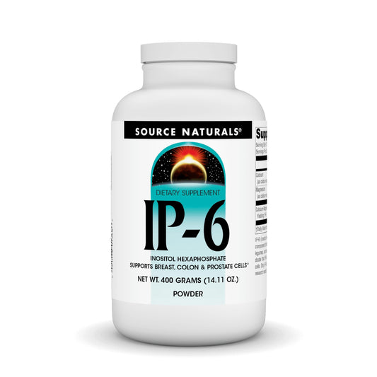 Source Naturals IP-6 Powder bottle label for daily supplement routine.