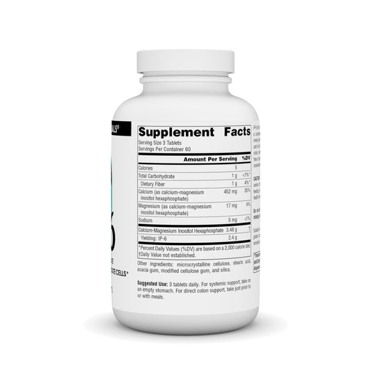 Back label on Source Naturals IP-6 bottle with ingredients and vegetarian note.