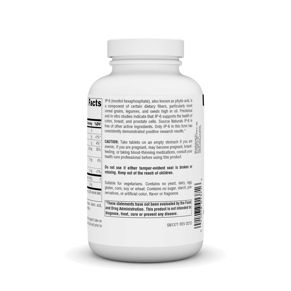 Three IP-6 tablets illustrating a 2400 mg dosage from Source Naturals.