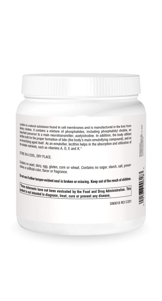 Source Naturals Lecithin 1200 mg label with dosage guidance.