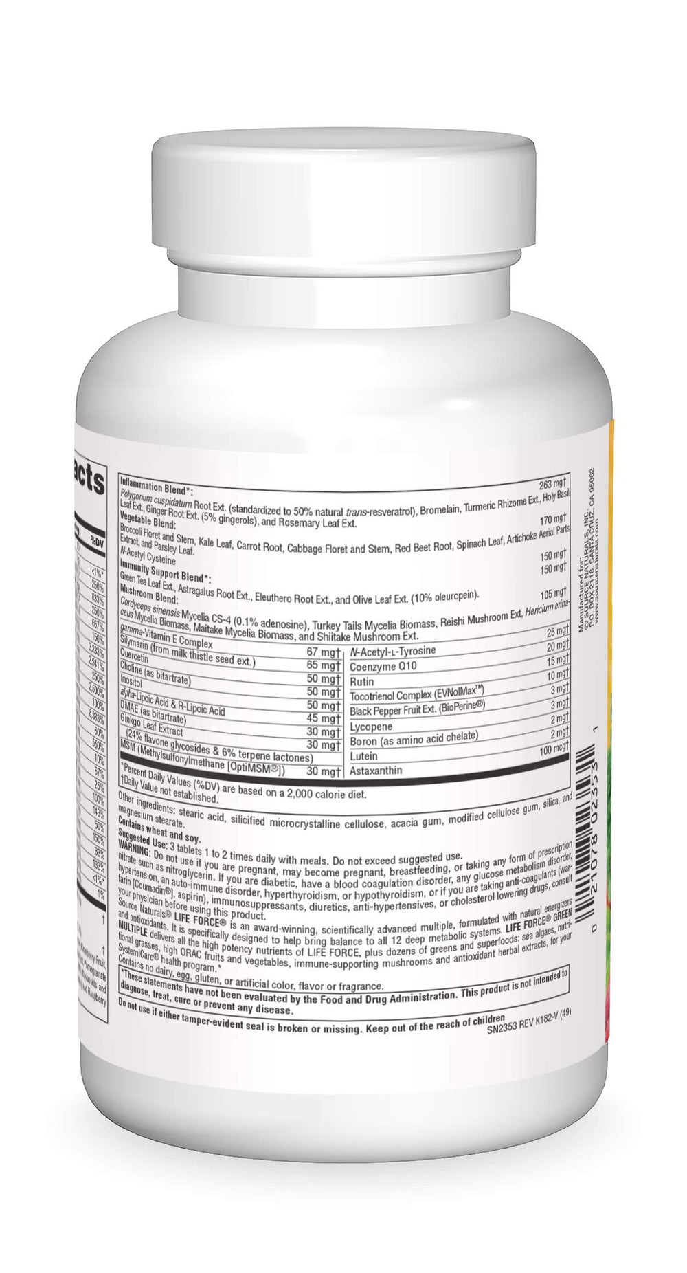 Close-up of Life Force Green tablets highlighting natural energizers.